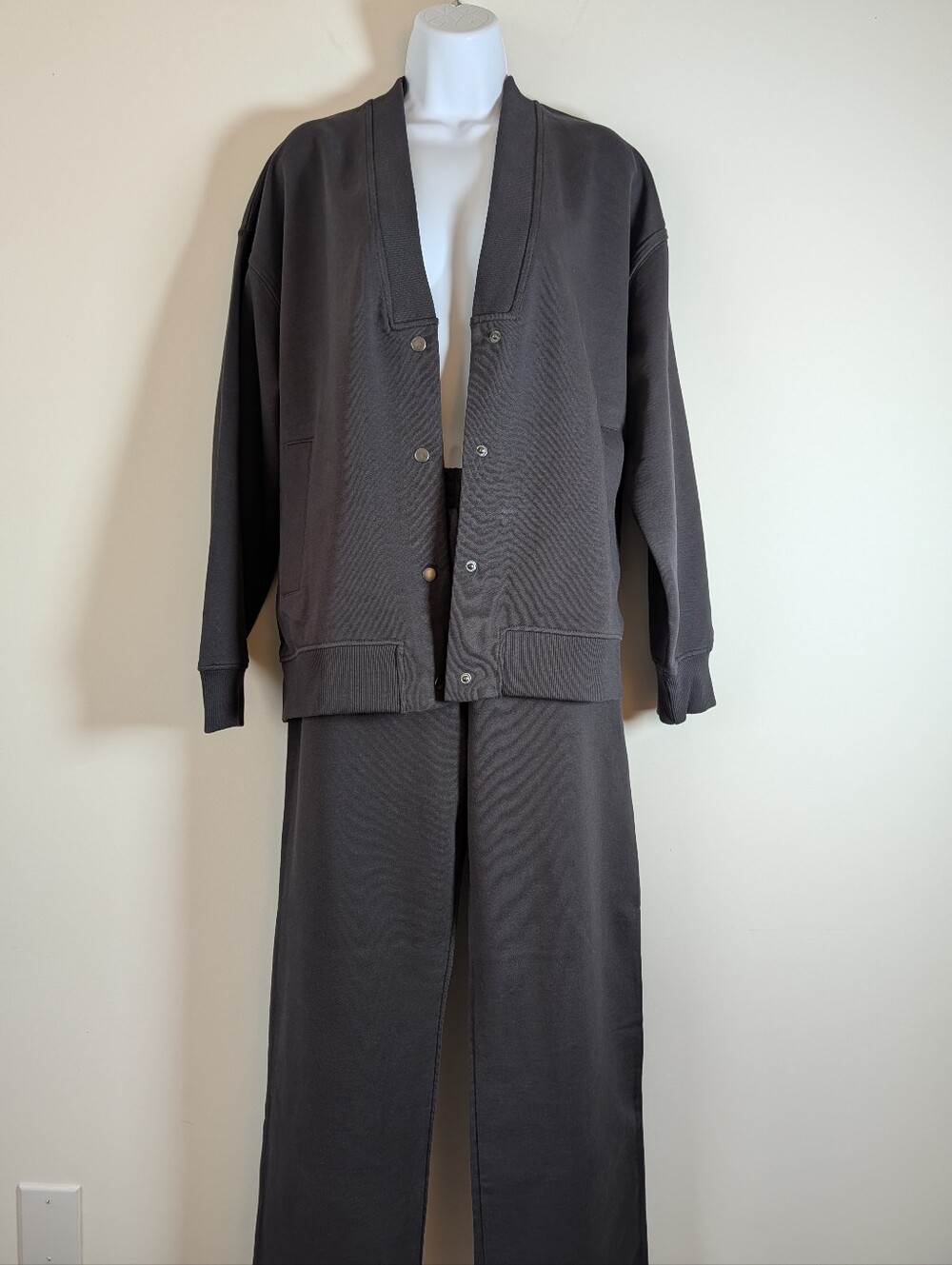 Zara Oversize Snap Bomber Jacket & Cotton Pants Set S Charcoal Gray 100% Cotton